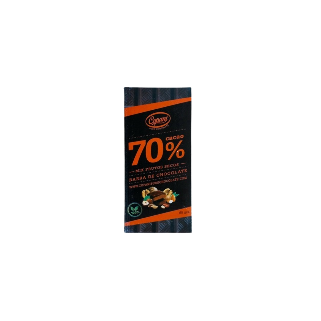 BARRA CHOCO 70% C/MIX FRUTOS SECOS X65G